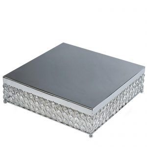 16″ Square Crystal Beaded Metal Cake Stand