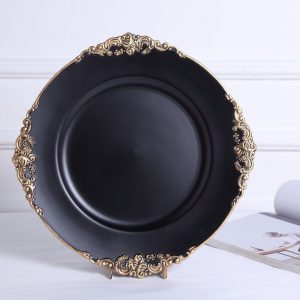 Leaf Embossed Round Baroque Charger Plate