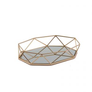 14″ x 9″ Gold Octagon Mirrored Vanity Tray