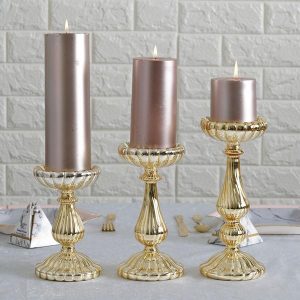 Set of 3 | Mercury Glass Pillar Candle Holders  – 7″ | 8″ | 10″
