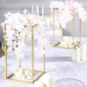 16” Rectangular Gold Metal Wedding Flower Stand