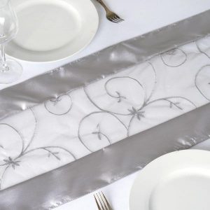 14″x108″ Satin Embroidered Sheer Organza Table Runner