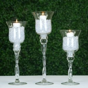 Set of 3 | Hurricane Long Stem Glass Vase Candle Holder Set – 16″/14″/12″