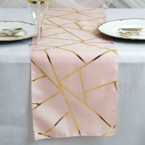 9 Ft Geometric Table Runner With Gold Foil Patterns